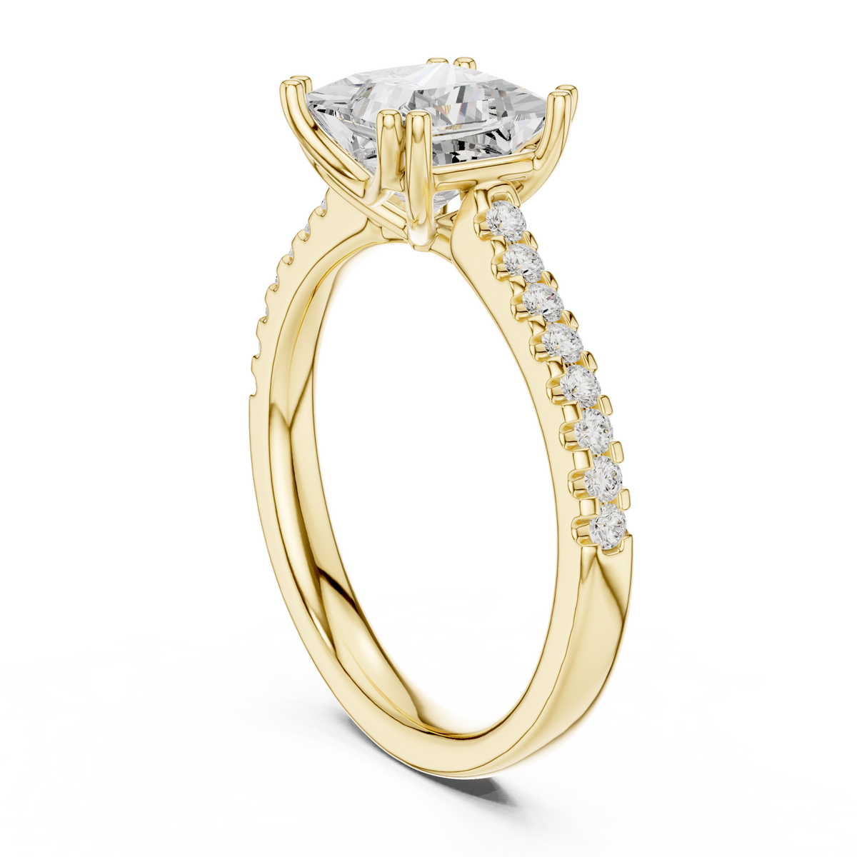princess cut moissanite diamond double pave solitaire engagement ring - view 10