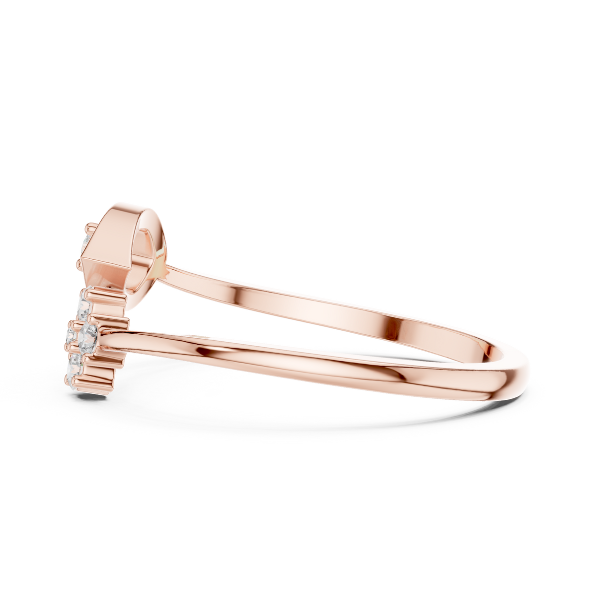 open leaf with flower round lab diamond bypass ring - view 8