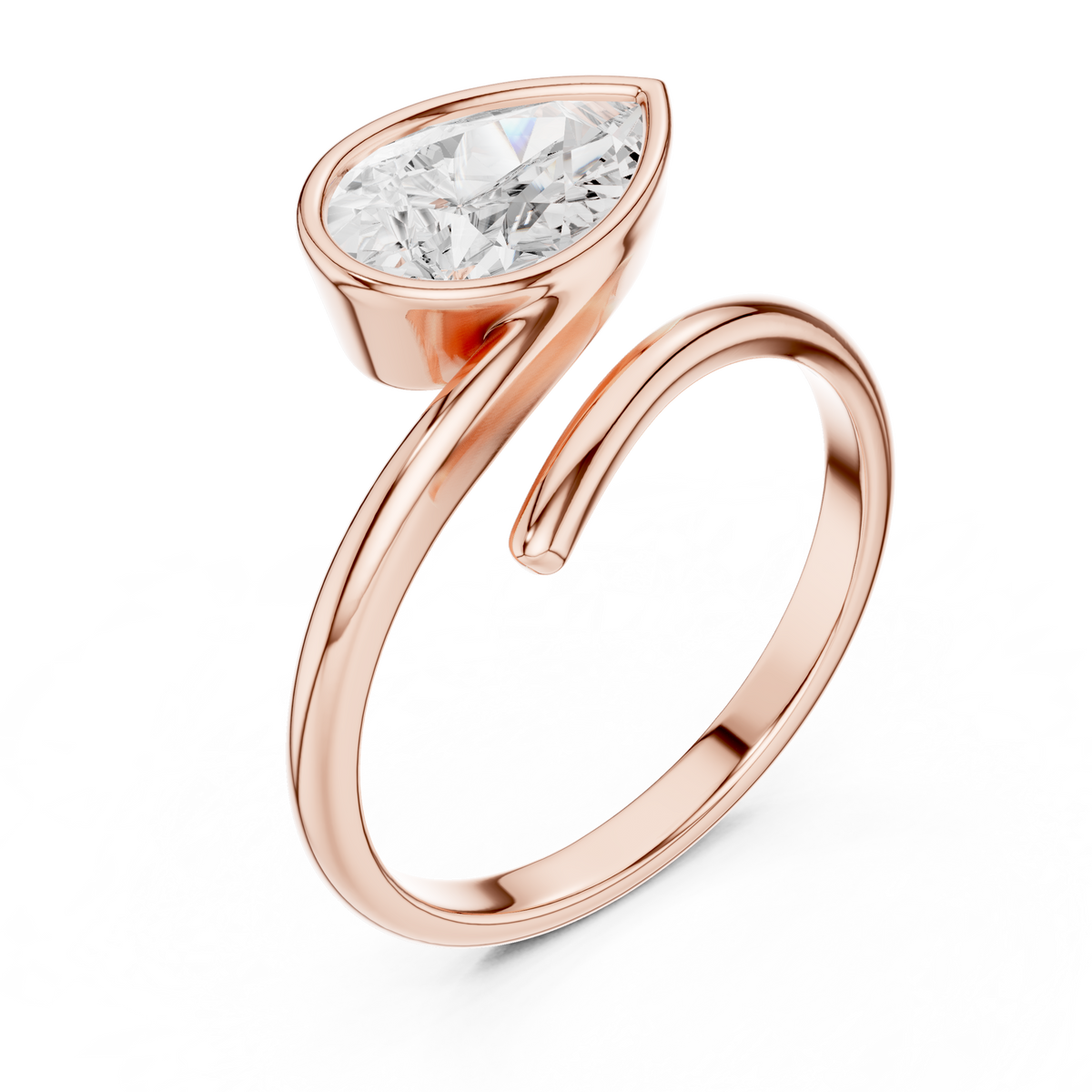 Pear Cut Bezel Solitaire Open Bypass Lab Diamond Ring - View 5