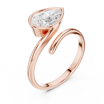 Pear Cut Bezel Solitaire Open Bypass Lab Diamond Ring - View 5