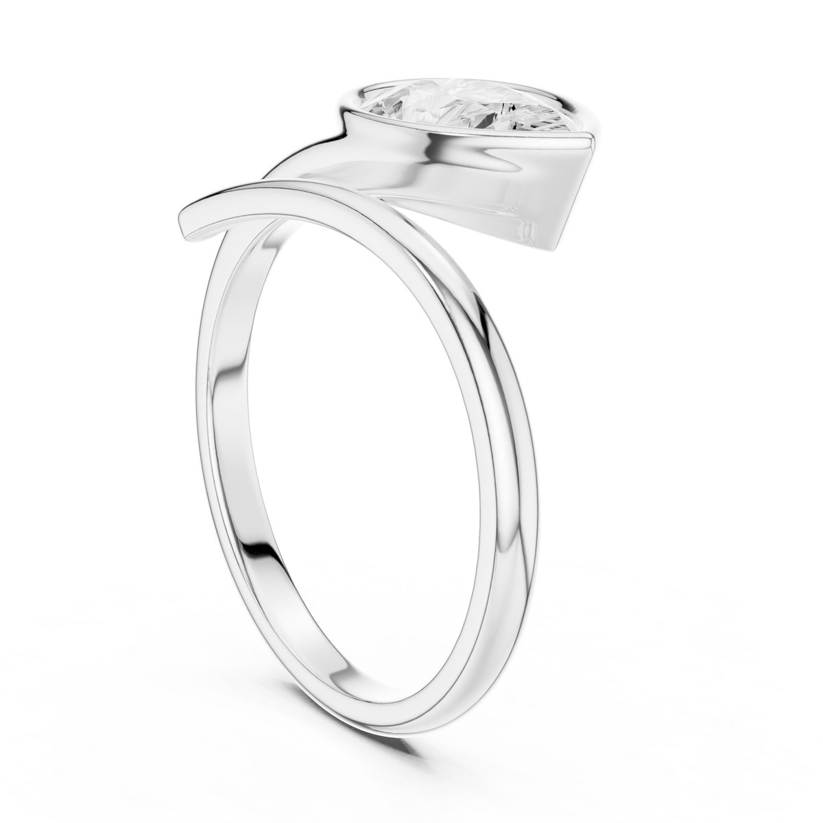 Pear Cut Bezel Solitaire Open Bypass Lab Diamond Ring - View 9