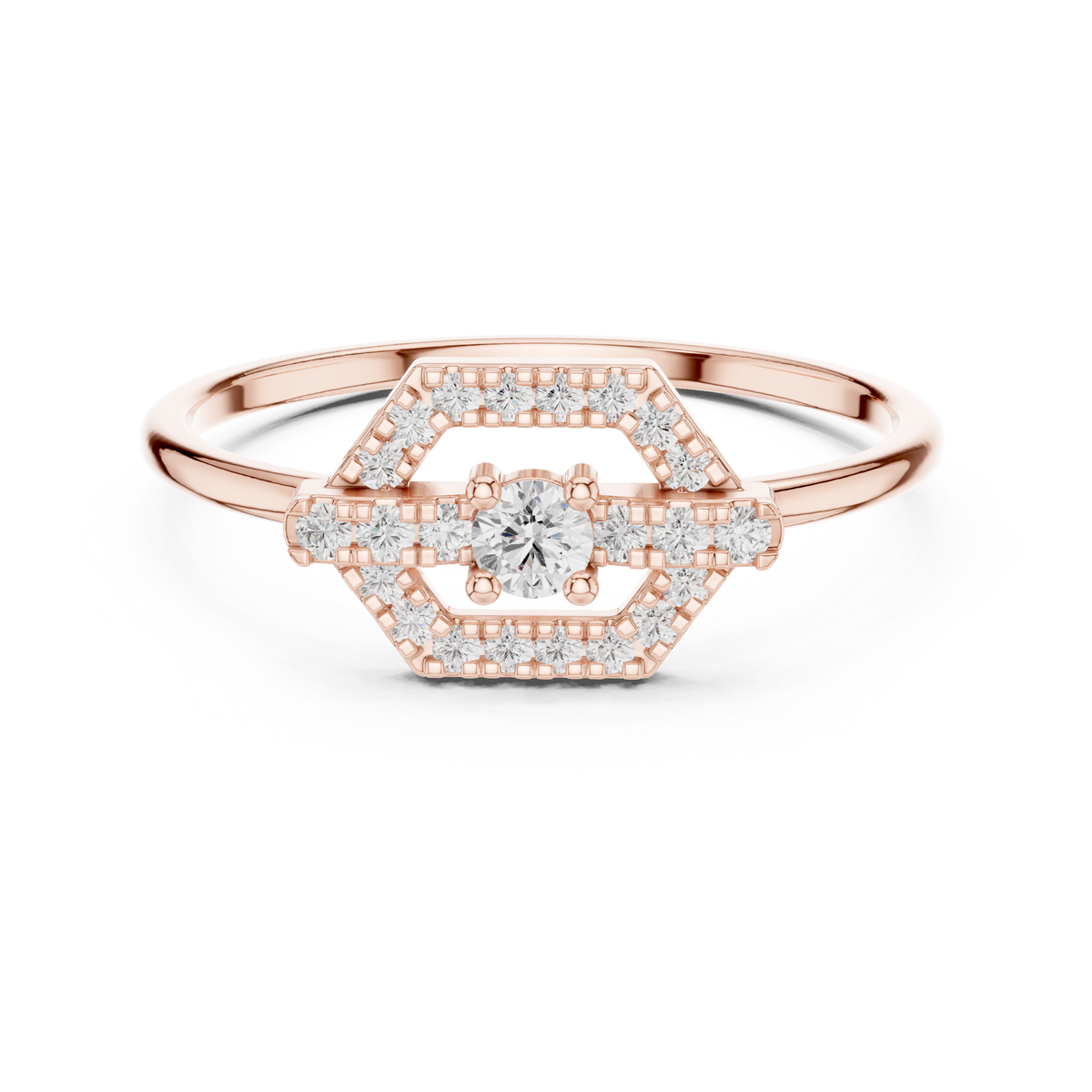 hexagon shape pave setting round lab diamond statement engagement ring - view 2