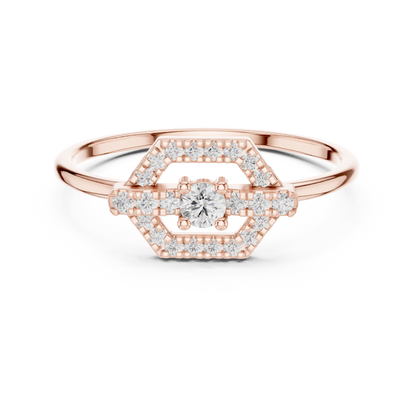 Hexagon Shape Pave Setting Round Lab Diamond Statement Engagement Ring - View 2