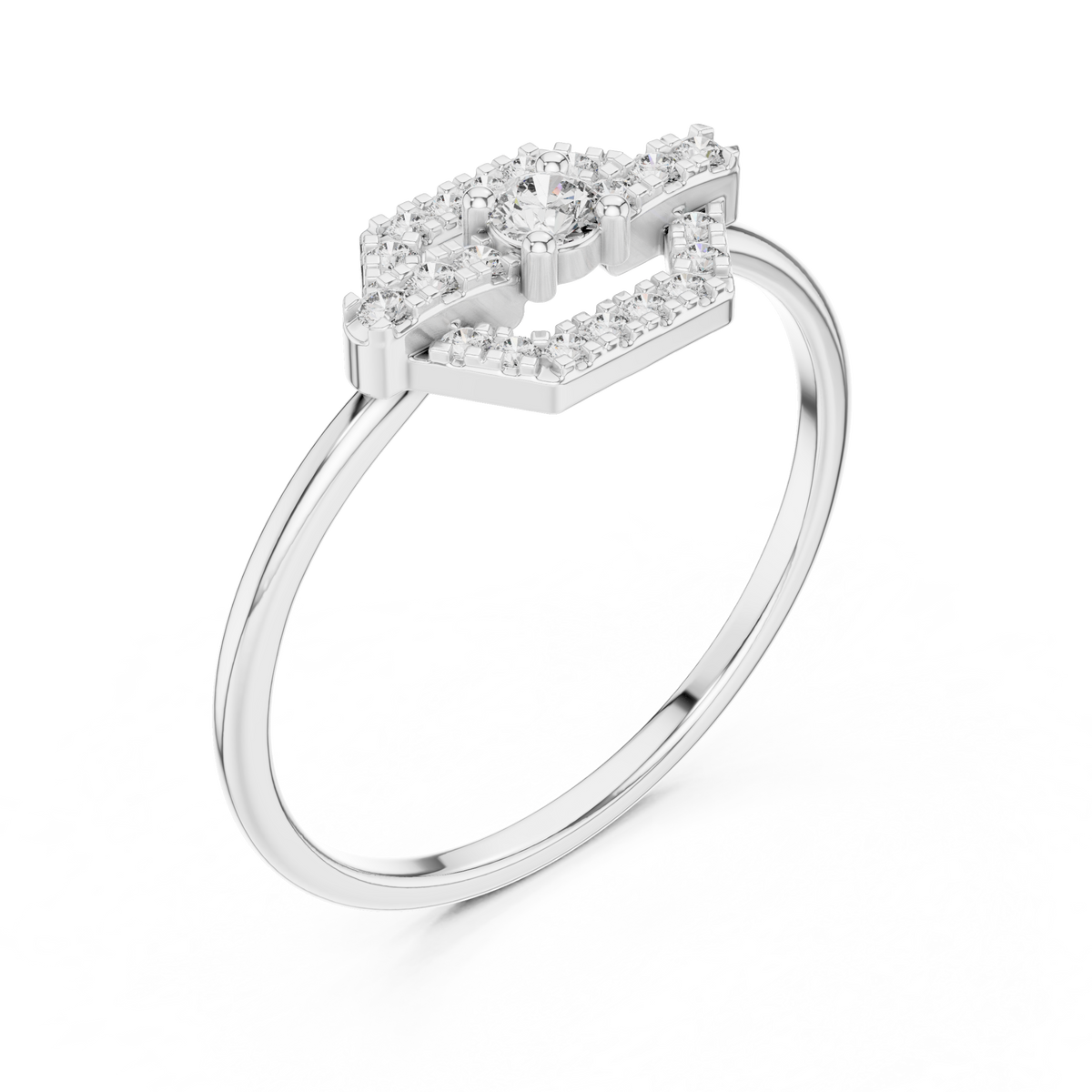 hexagon shape pave setting round lab diamond statement engagement ring - view 6