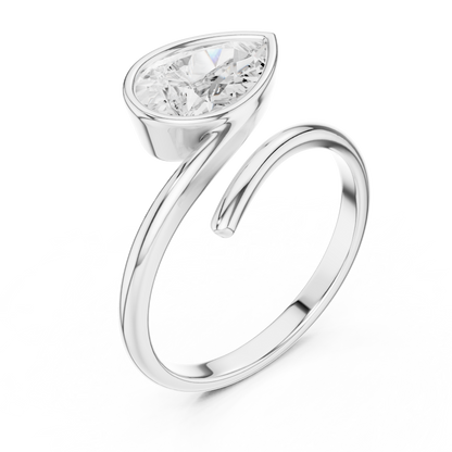Pear Cut Bezel Solitaire Open Bypass Lab Diamond Ring - View 8