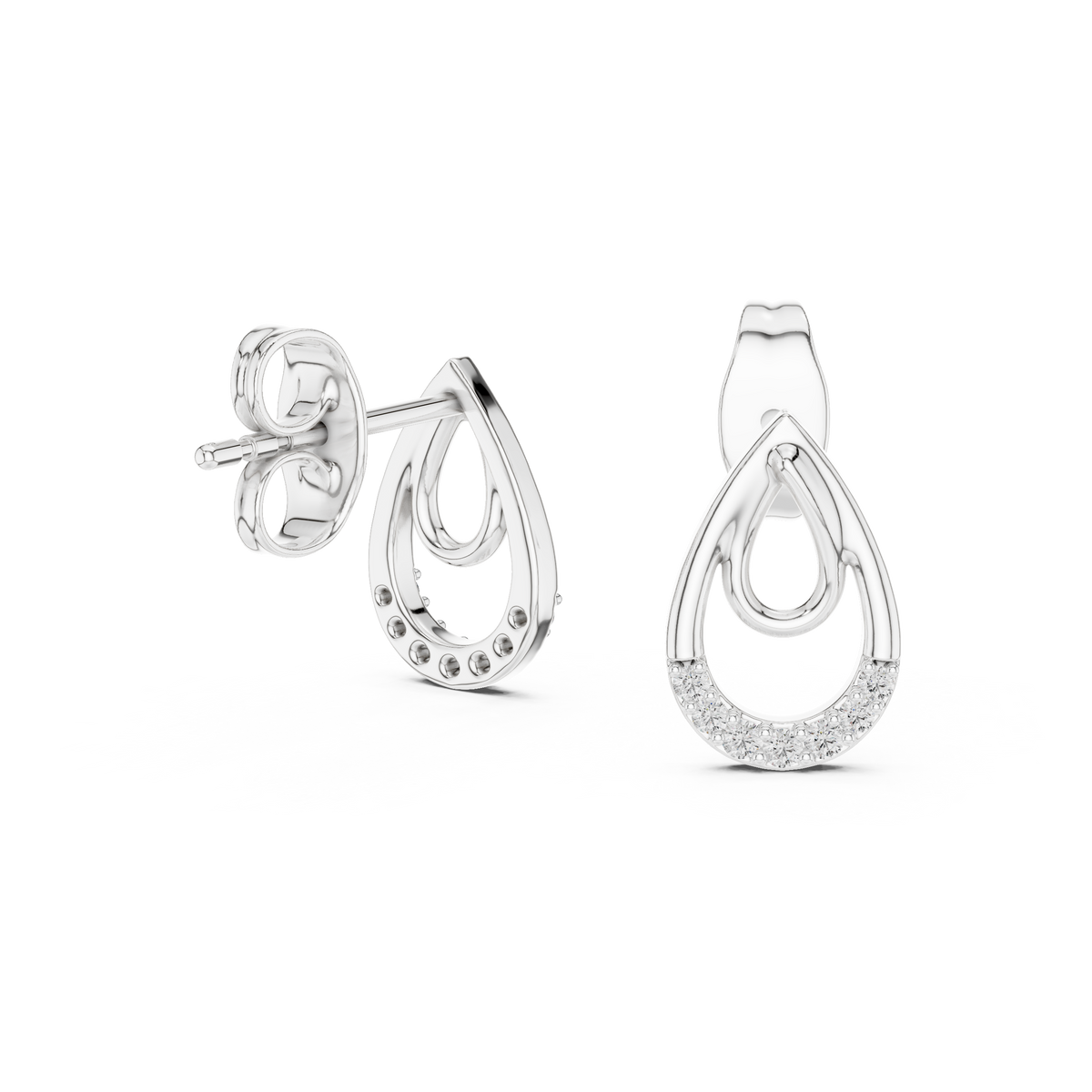 Iconic Loop Round Lab Diamond Stud Earrings with Interlinked Teardrop Elegance - View 9