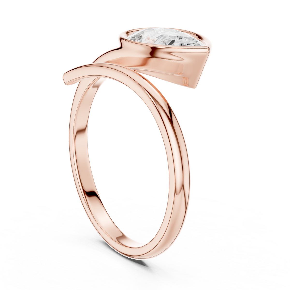 pear cut bezel solitaire open bypass lab diamond ring - view 6