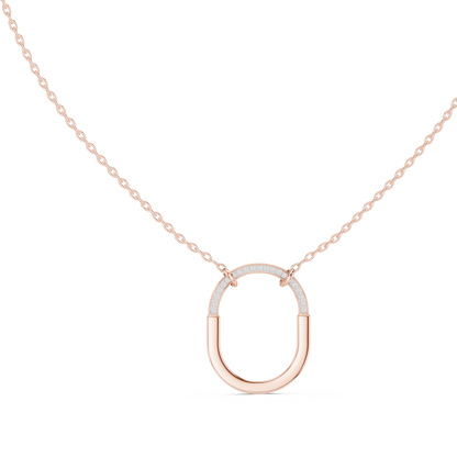 U Shape Hardware Pattern Statement Pendant with Round Moissanite Diamond - View 2