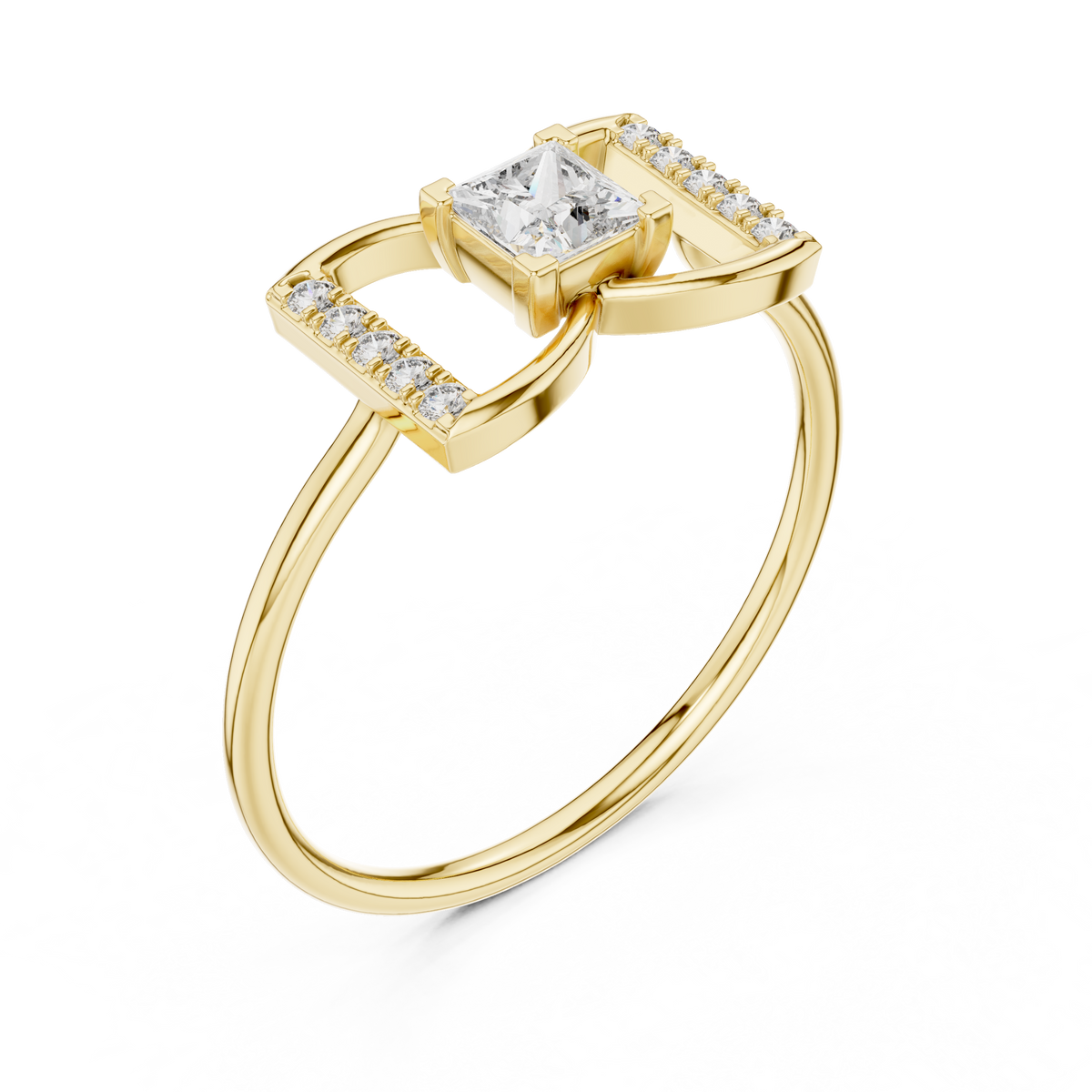 Princess Cut Geometric Pave Split Shank Lab Diamond Ring - View 4