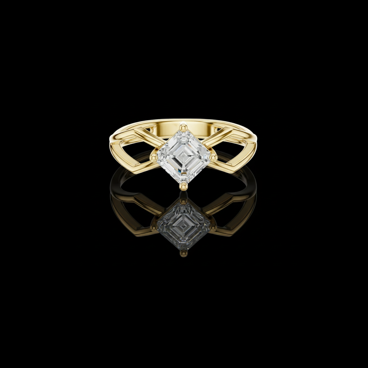 Asscher Cut Lab Diamond Solitaire Ring Open Split Shank
