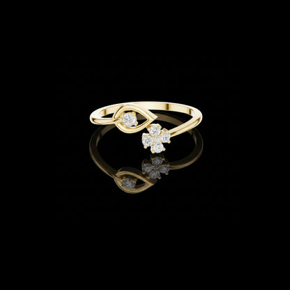 Open Leaf With Flower Round Lab Diamond Bypass Ring