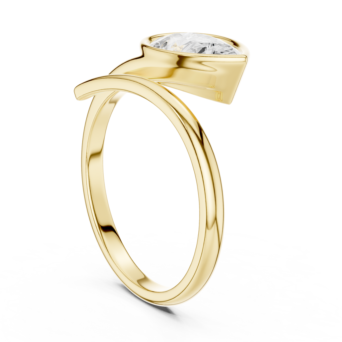 pear cut bezel solitaire open bypass lab diamond ring - view 3