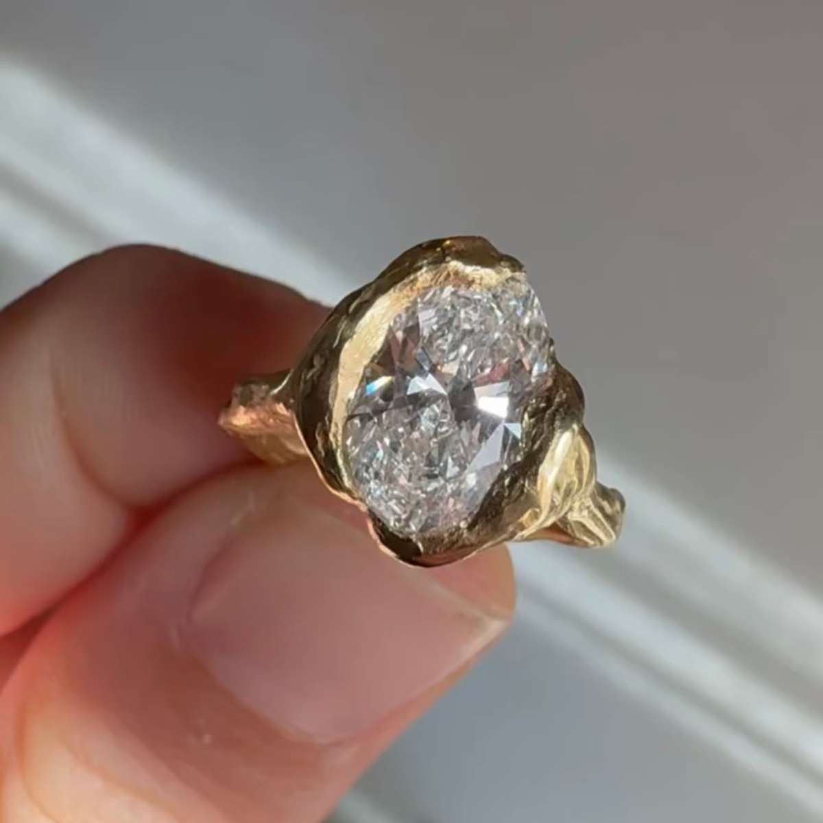 oval cut lab diamond bezel set unique style solitaire ring