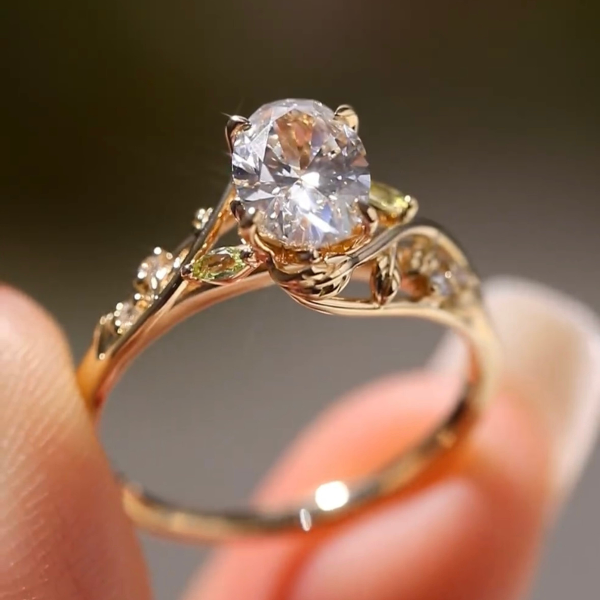 nature inspired oval lab diamond solitaire delicate ring - view 2