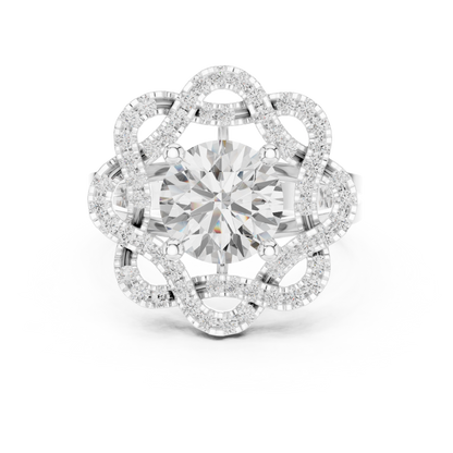 Floral Round Cut Moissanite Diamond Statement Wedding Ring For Her - View 3