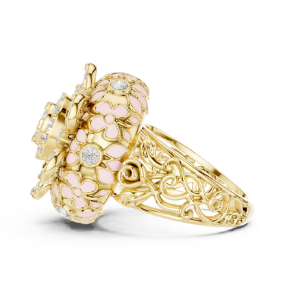Round Lab Diamond Floral Cocktail Statement Ring - View 8