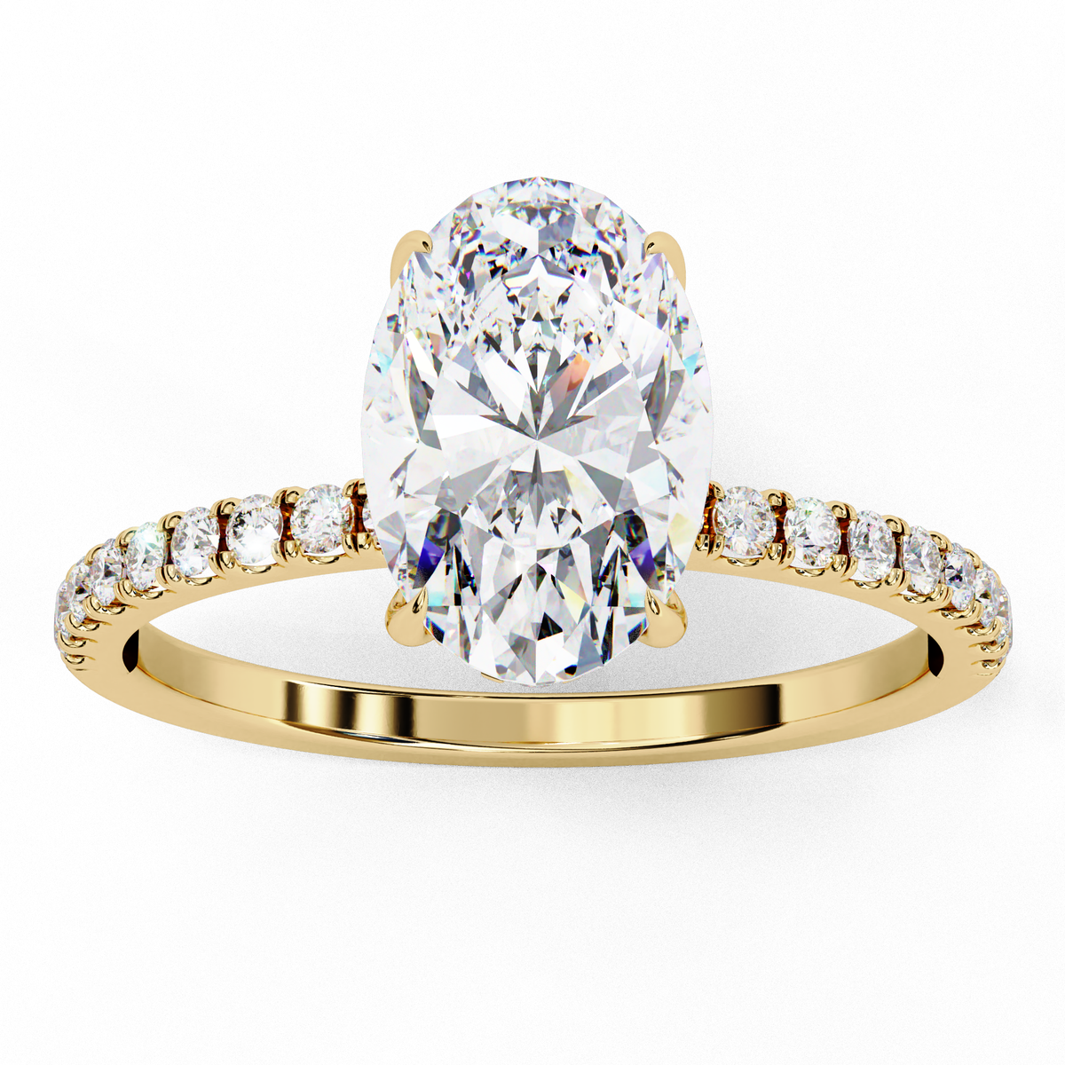 Micro Pave Oval Lab Diamond Solitaire Engagement Ring - View 2