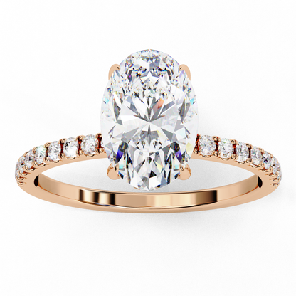 Micro Pave Oval Lab Diamond Solitaire Engagement Ring - View 3