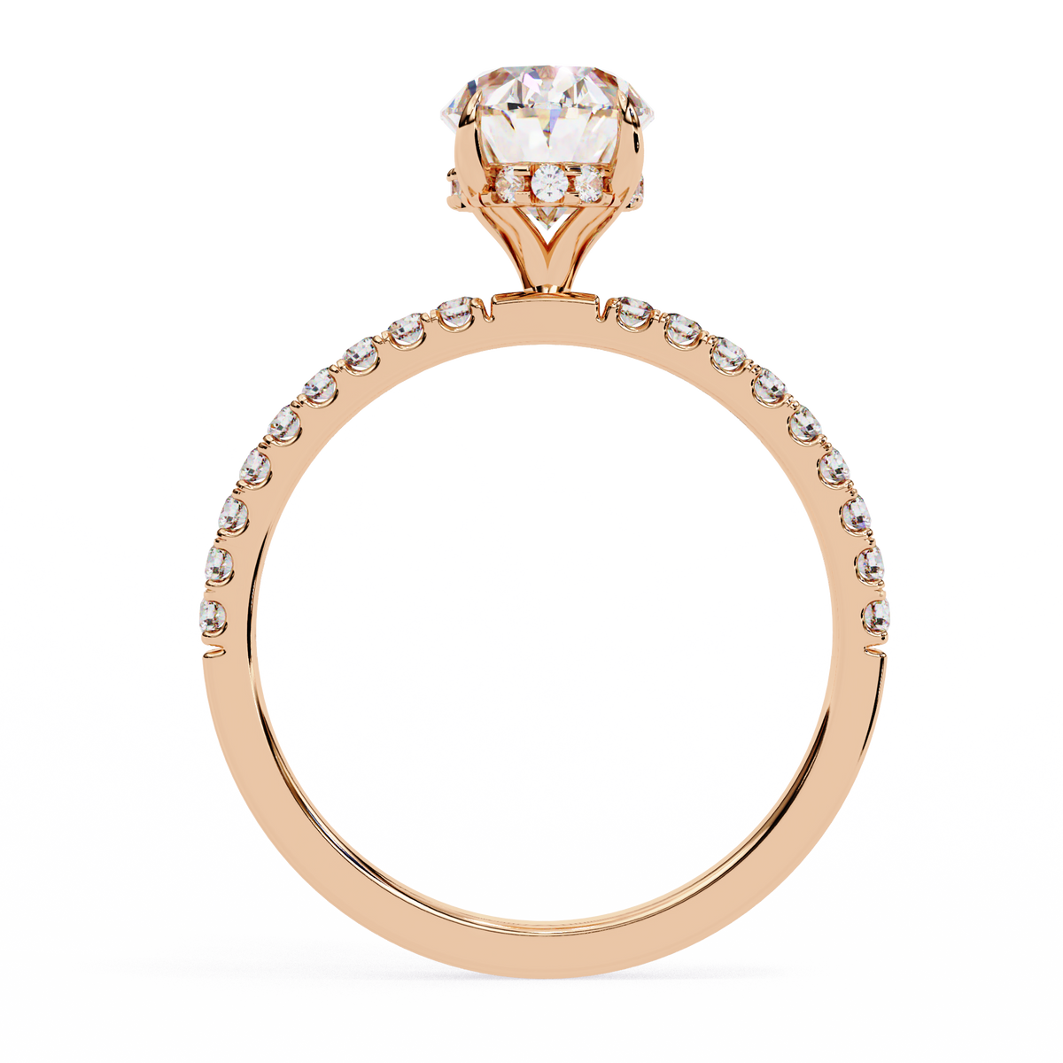 Micro Pave Oval Lab Diamond Solitaire Engagement Ring - View 6