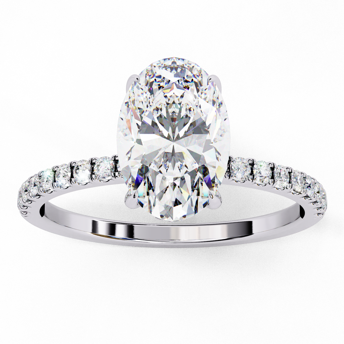 Micro Pave Oval Lab Diamond Solitaire Engagement Ring - View 4