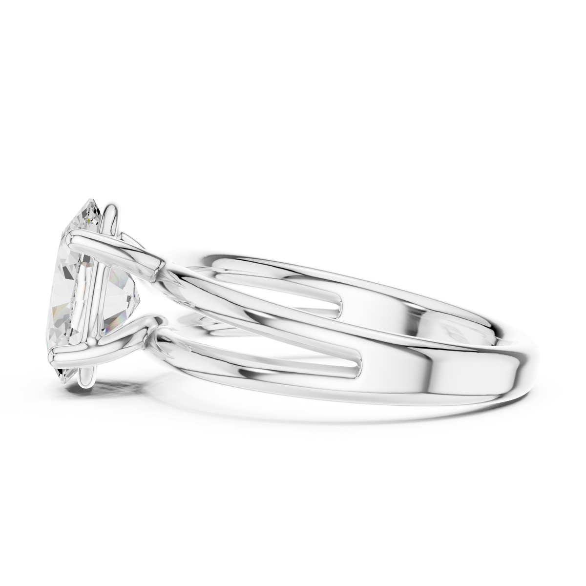 Solitaire Split Shank Oval Cut Moissanite Diamond Ring - View 4