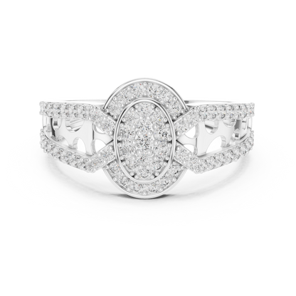Round Cut Moissanite Diamond Cluster Split Shank Ring - View 3