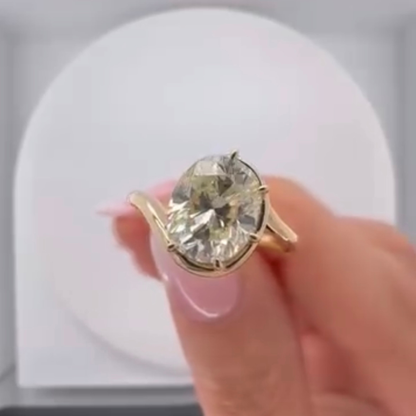 Half Bezel Oval Cut Lab Diamond Bypass Solitaire Ring - View 5