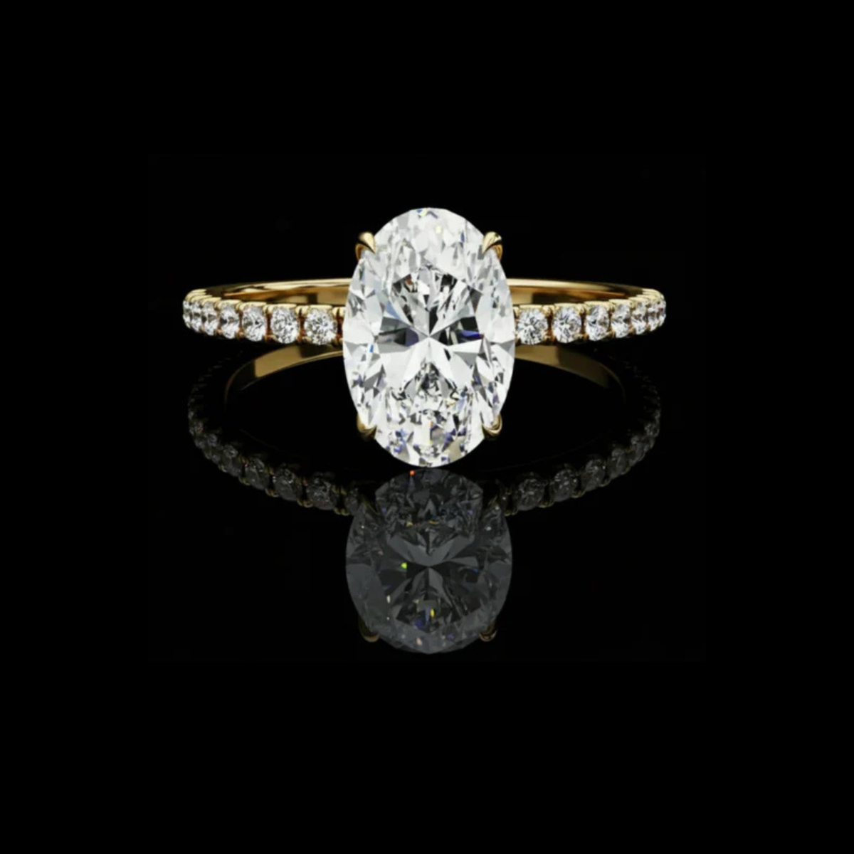 micro pave oval lab diamond solitaire engagement ring