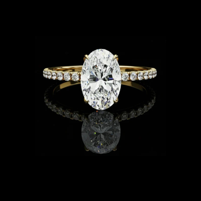 Micro Pave Oval Lab Diamond Solitaire Engagement Ring
