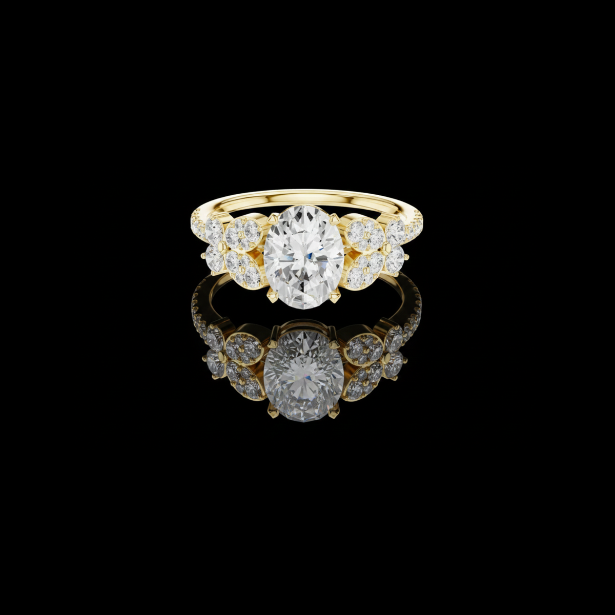 Oval Lab Diamond Cluster Setting Engagement Ring