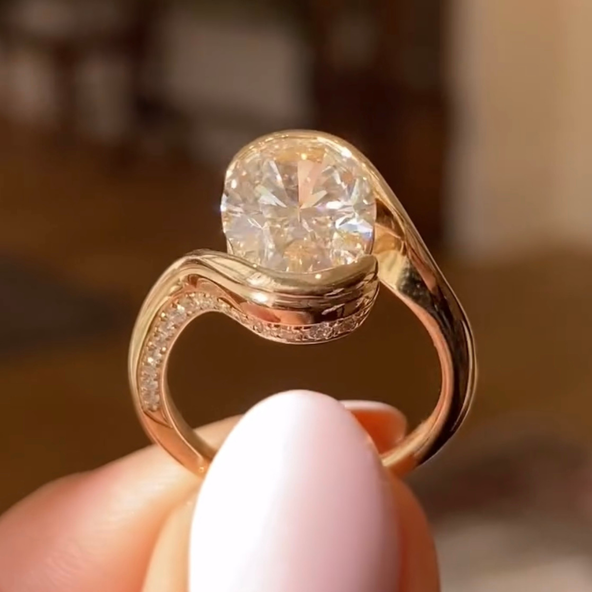 Oval Lab Diamond Bypass Solitaire Engagement Ring - View 2