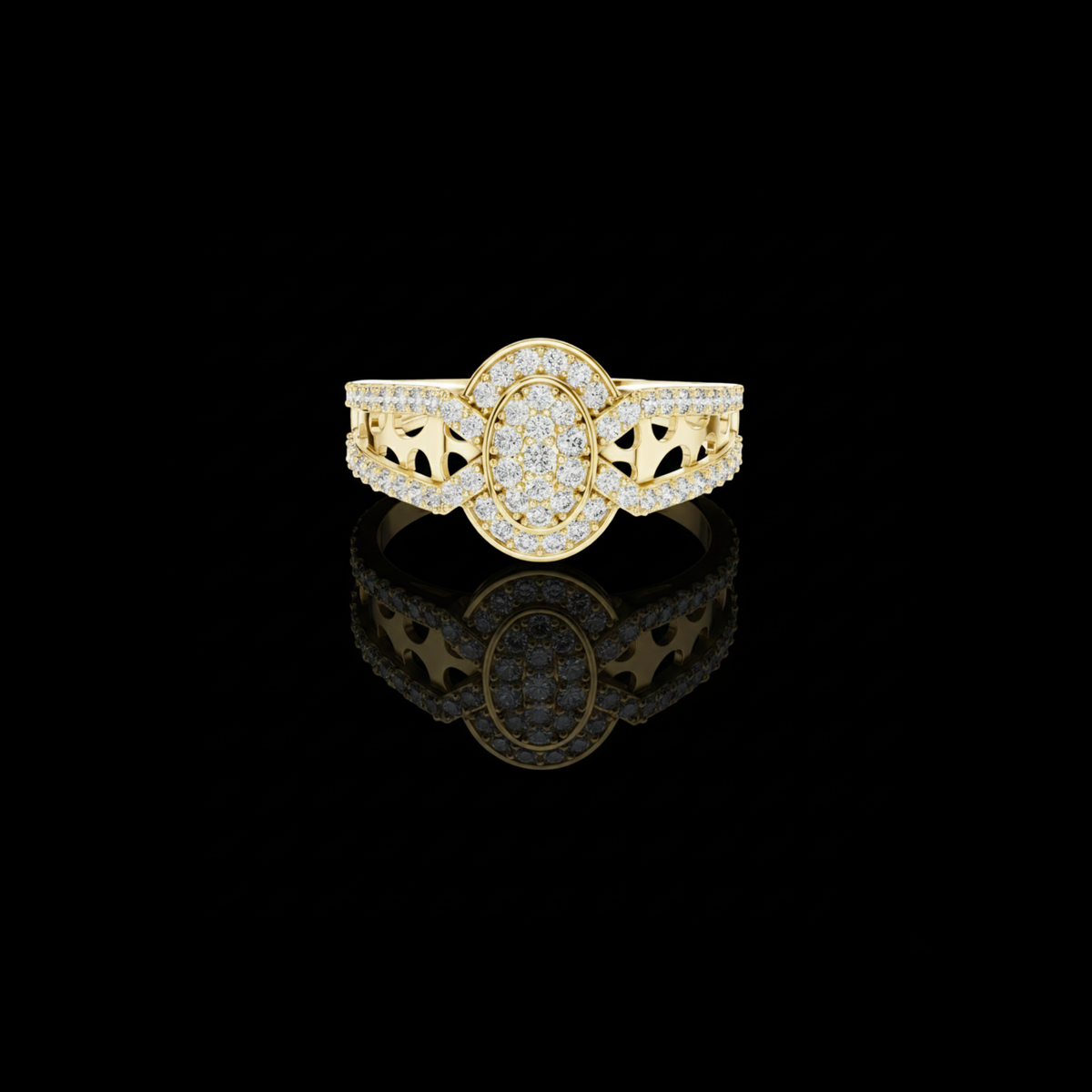 Round Cut Moissanite Diamond Cluster Split Shank Ring