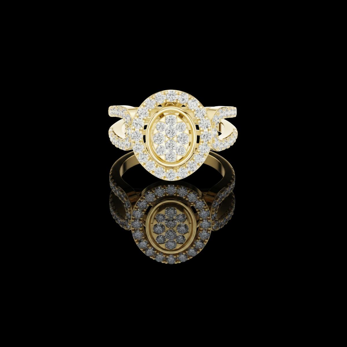 cluster round cut lab diamond split shank engagement ring