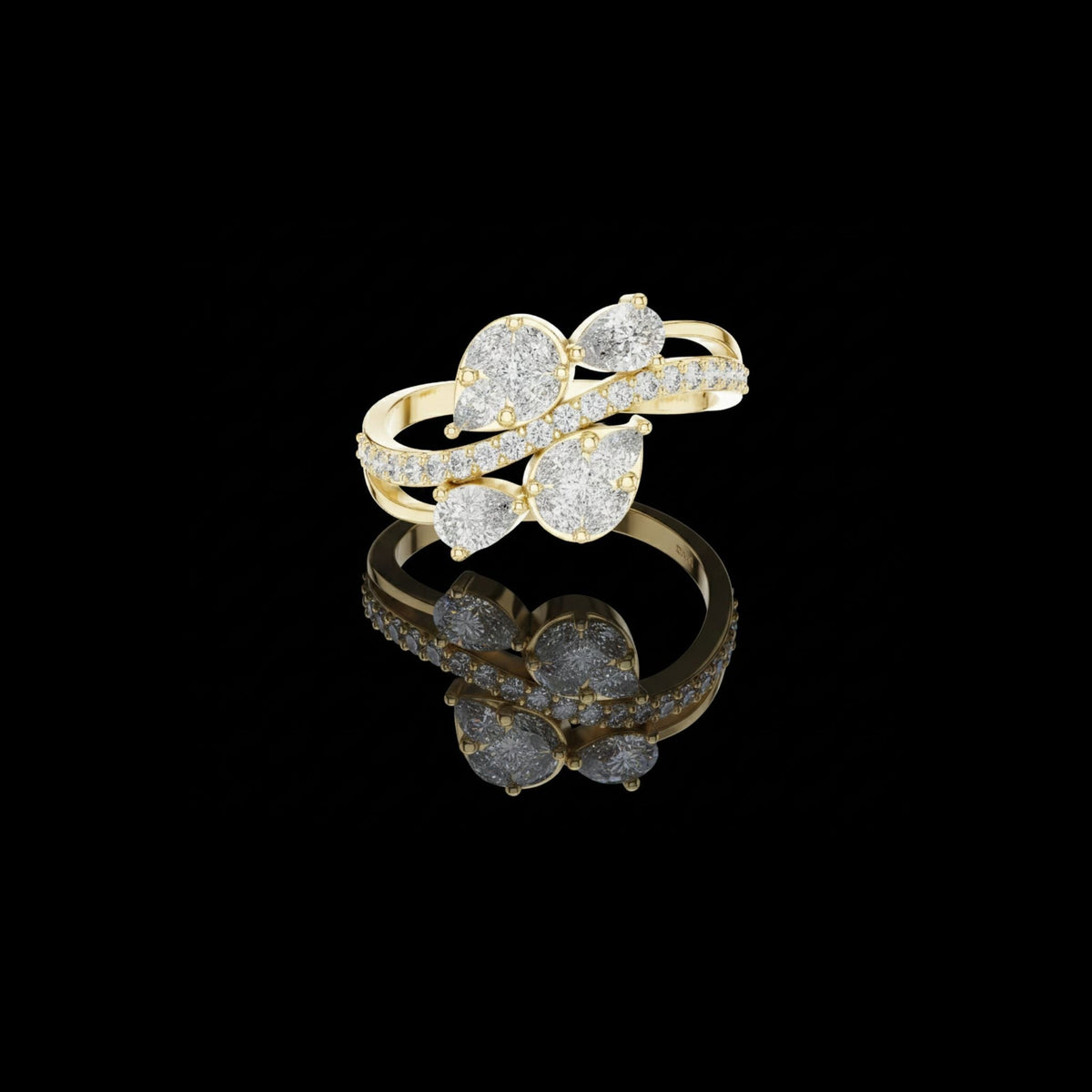 pear cut moissanite diamond bypass cluster statement ring