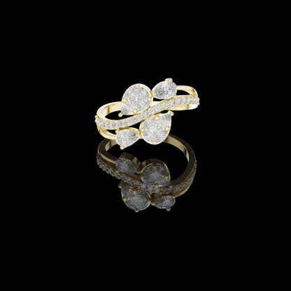 Pear Cut Moissanite Diamond Bypass Cluster Statement Ring