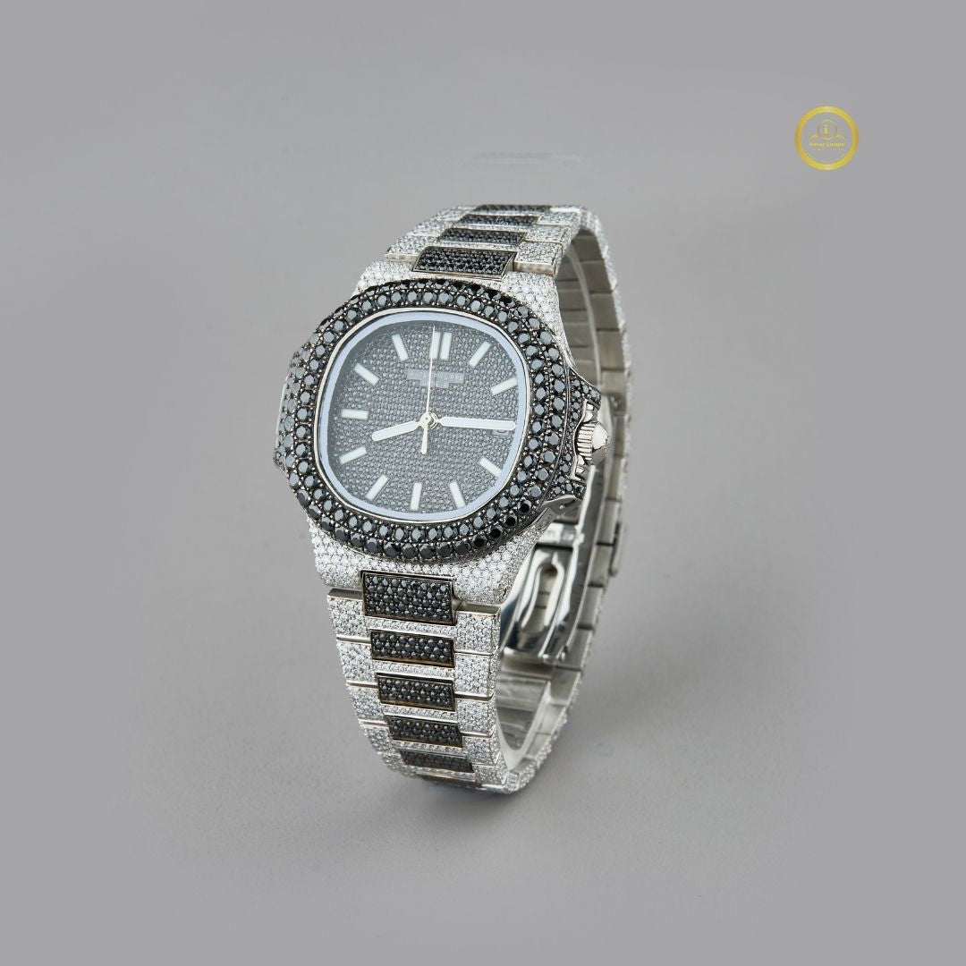 Elegant Black Dial Exquisite Luxury Black and White Lab Grown Diamond Iced Out Watch for Men – Full Pave Premium Design - View 2