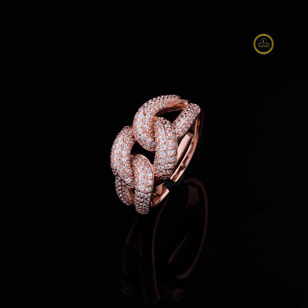 Pave Moissanite Diamond Chain Link Statement Ring - View 2