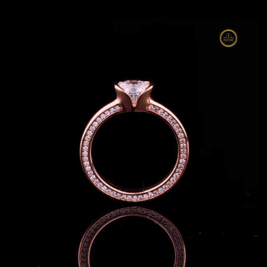 half bezel round cut lab diamond engagement ring - view 4