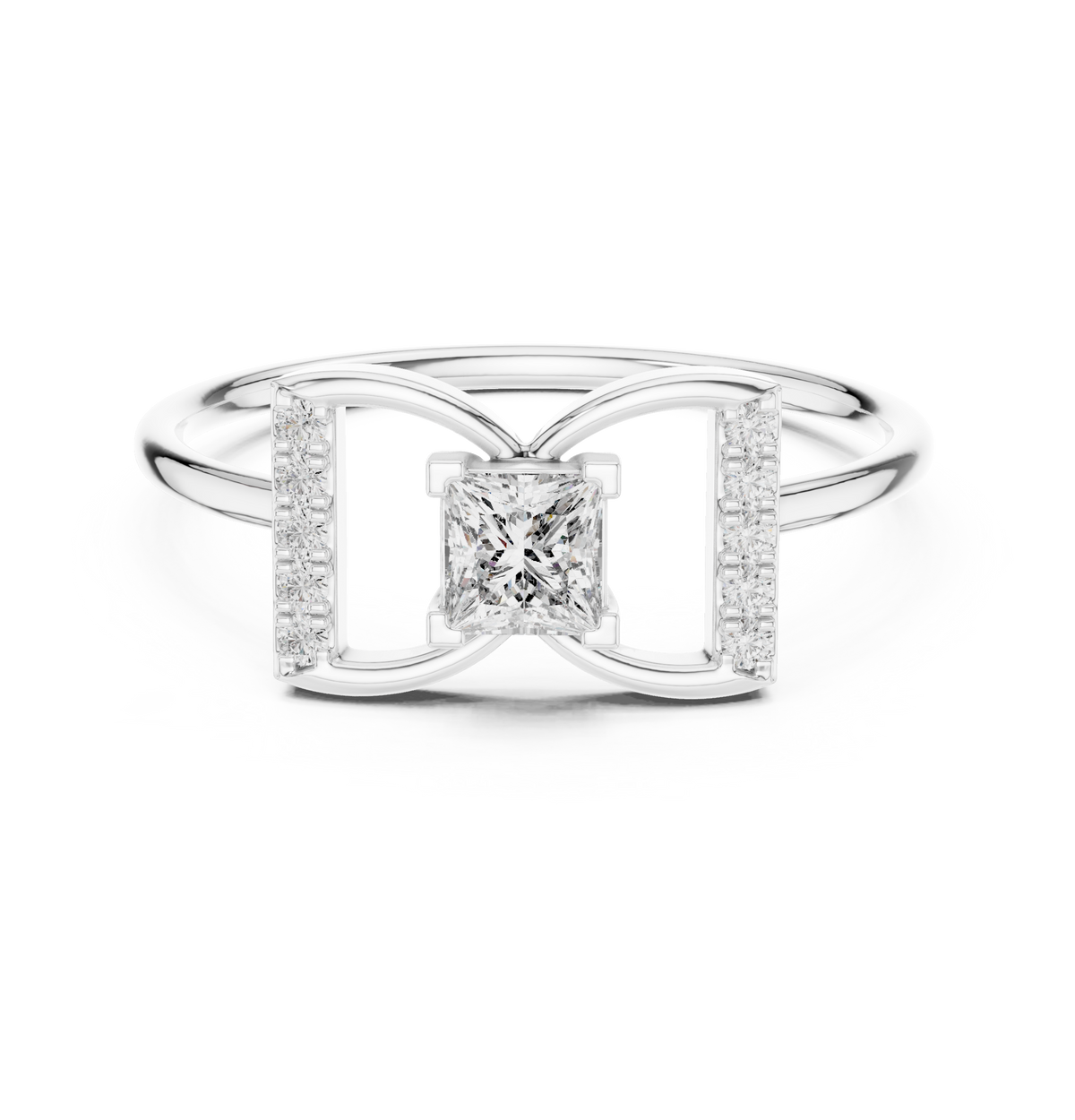 Princess Cut Geometric Pave Split Shank Lab Diamond Ring - View 3