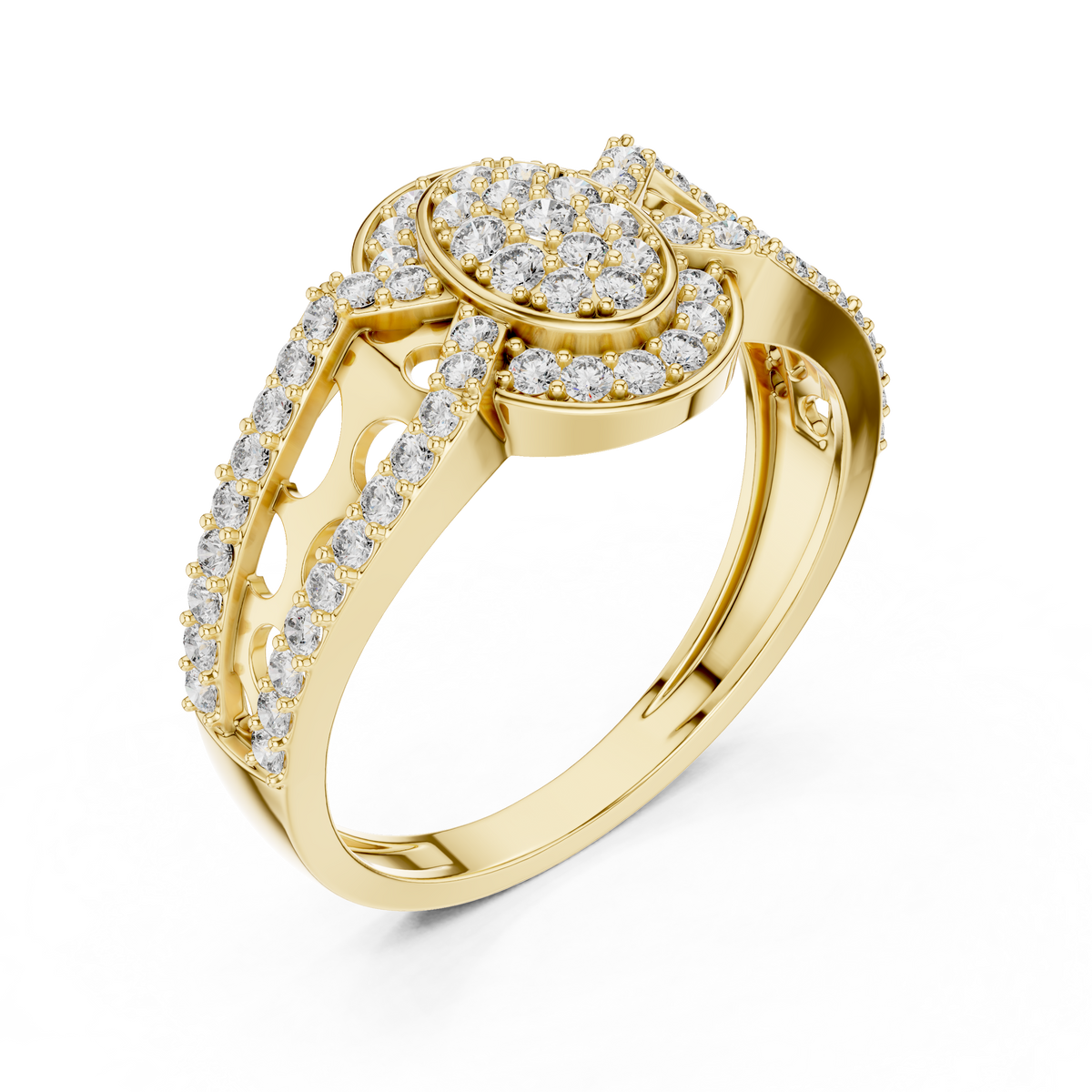 round cut moissanite diamond cluster split shank ring - view 4