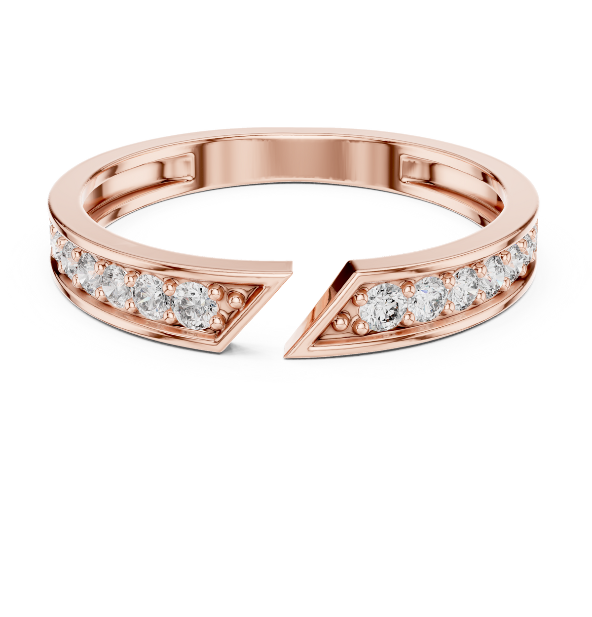 Round Cut Open Chevron Lab Diamond Stackable Wedding Band - View 2