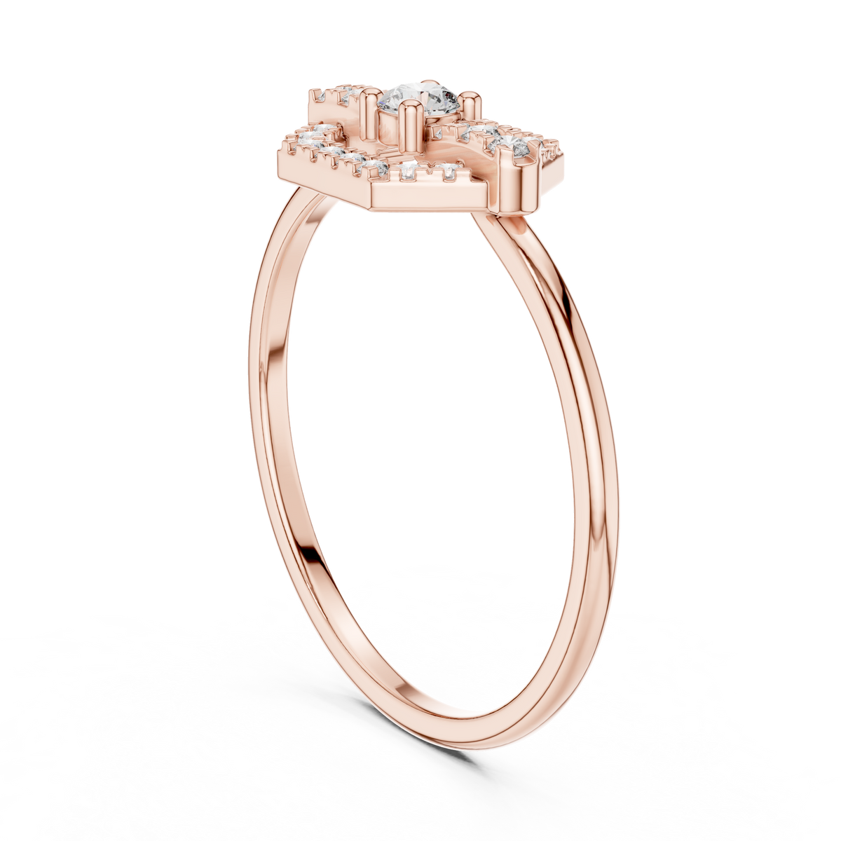 Hexagon Shape Pave Setting Round Lab Diamond Statement Engagement Ring - View 11