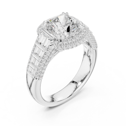 Split Shank Round Halo Cushion Cut Moissanite Diamond Wedding Ring - View 4