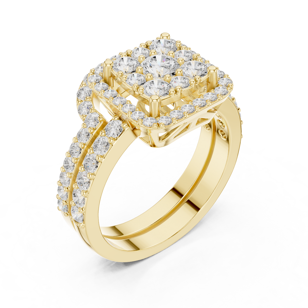 round moissanite diamond double row of pave set halo ring for her - view 2