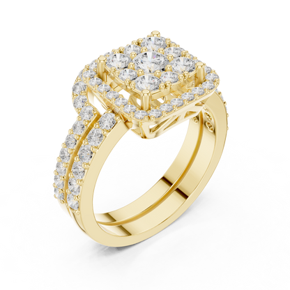 Round Moissanite Diamond Double Row of Pave Set Halo Ring For Her - View 2