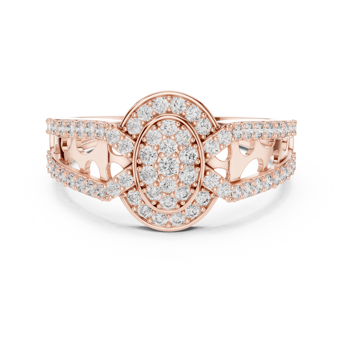 round cut moissanite diamond cluster split shank ring - view 2