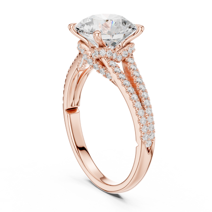 Round Cut Moissanite Diamond Split Shank Pave Setting Ring - View 6