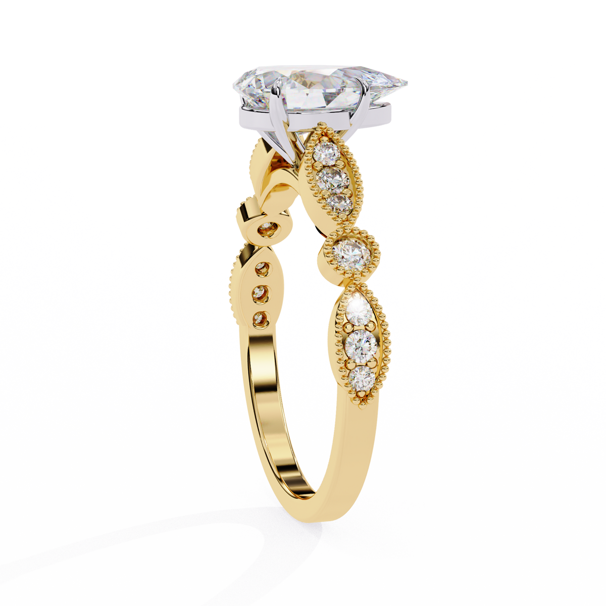 vintage pear cut moissanite diamond engagement ring marquise shape band - view 4