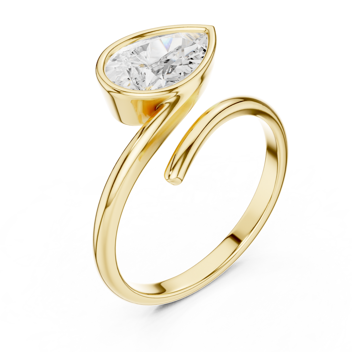 pear cut bezel solitaire open bypass lab diamond ring - view 2