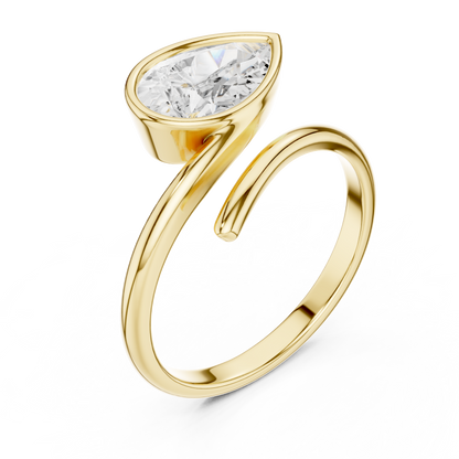 Pear Cut Bezel Solitaire Open Bypass Lab Diamond Ring - View 2
